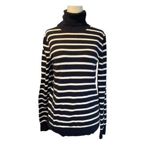 Gap Striped Turtleneck Sweater Navy Blue White Knit Lightweight Long Sleeve M